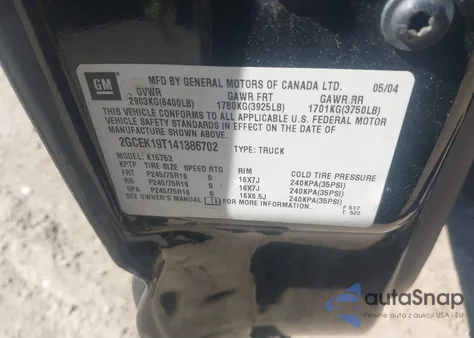 2004 Chevrolet Silverado 1500 Ls из США, поврежденный, VIN 2GCEK19T141386702